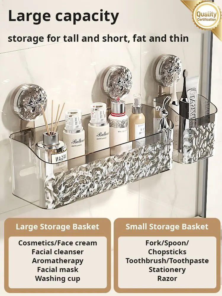 🧼 رف حمام فاخر بتصميم الجليد | تثبيت بدون مسامير | قابل للتصريف Light Luxury Glacier-Pattern Suction Cup Shower Shelf