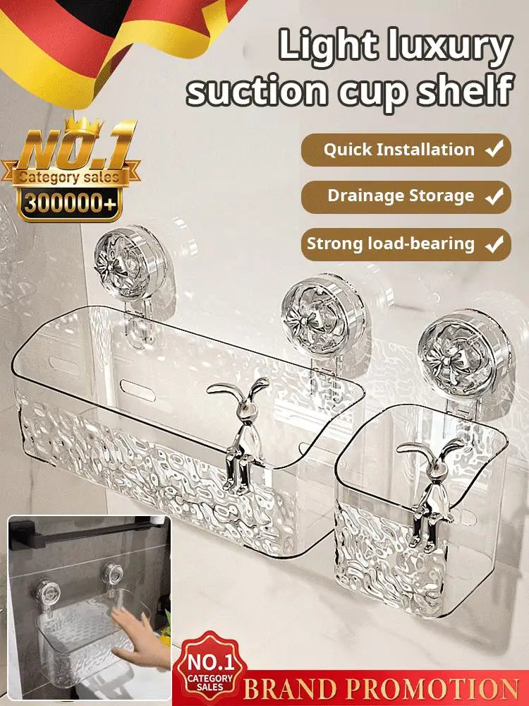 🧼 رف حمام فاخر بتصميم الجليد | تثبيت بدون مسامير | قابل للتصريف Light Luxury Glacier-Pattern Suction Cup Shower Shelf