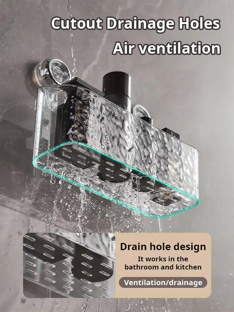 🧼 رف حمام فاخر بتصميم الجليد | تثبيت بدون مسامير | قابل للتصريف Light Luxury Glacier-Pattern Suction Cup Shower Shelf