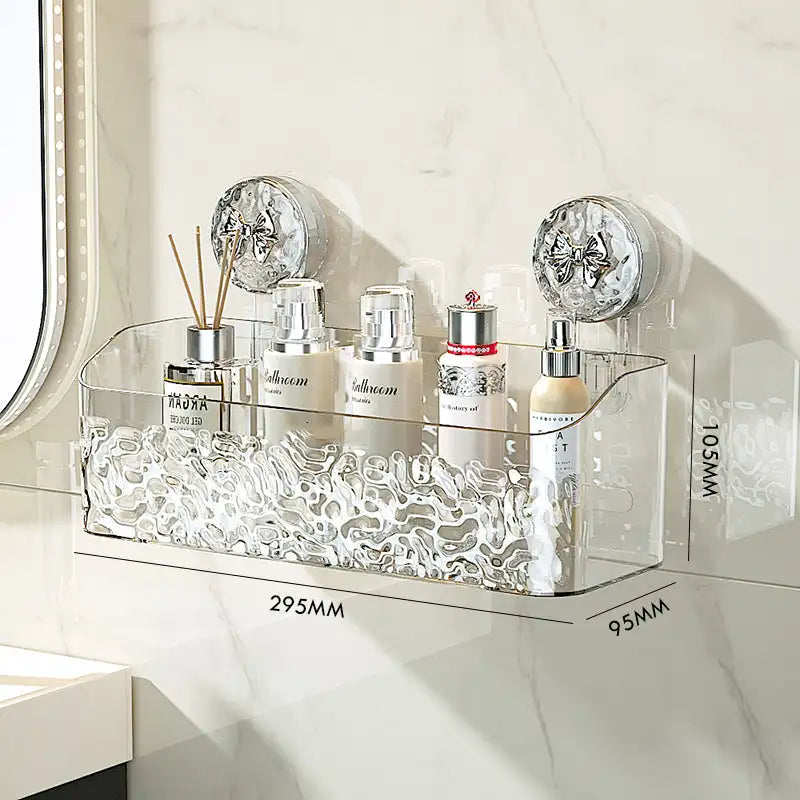 🧼 رف حمام فاخر بتصميم الجليد | تثبيت بدون مسامير | قابل للتصريف Light Luxury Glacier-Pattern Suction Cup Shower Shelf