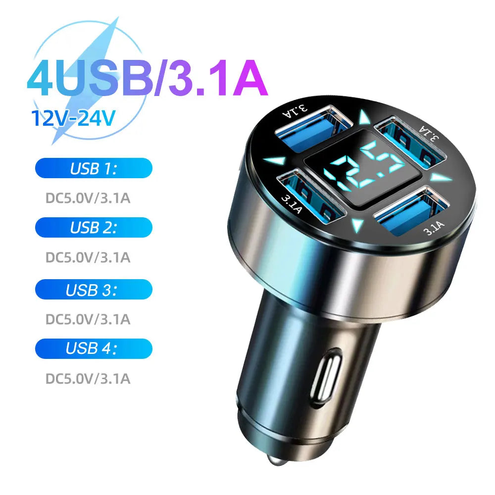 🚗🔌 شاحن سيارة سريع PD + QC3.0 مع شاشة رقمية – 6 منافذ (4 USB + 2 PD)