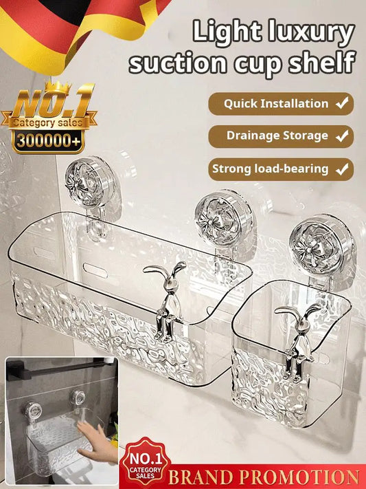 🧼 رف حمام فاخر بتصميم الجليد | تثبيت بدون مسامير | قابل للتصريف Light Luxury Glacier-Pattern Suction Cup Shower Shelf